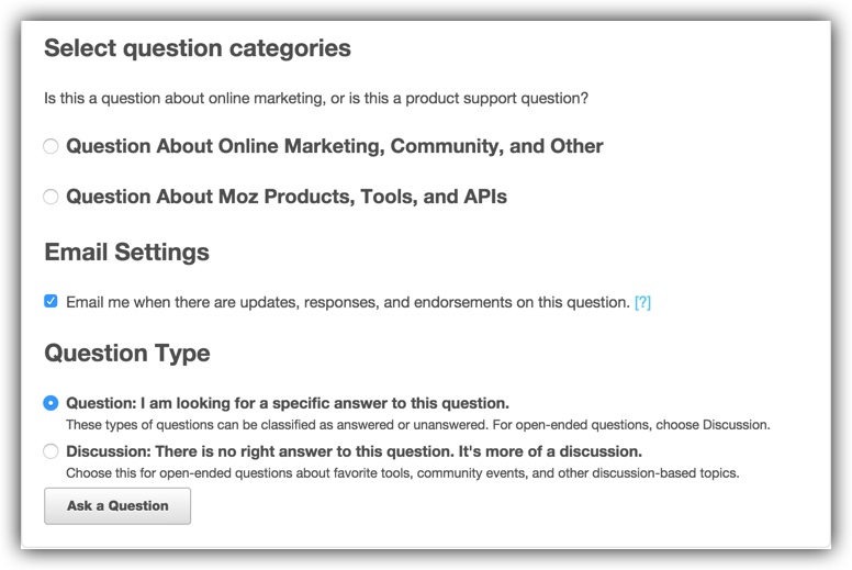 asking a question moz help hub